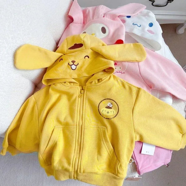 Children Sanrio Sweatshirt Hooded Kawaii My Melody Kuromi Cinnamoroll Zipper Long Sleeve Warm Coat Purin Plush Girls Hoodie Gift