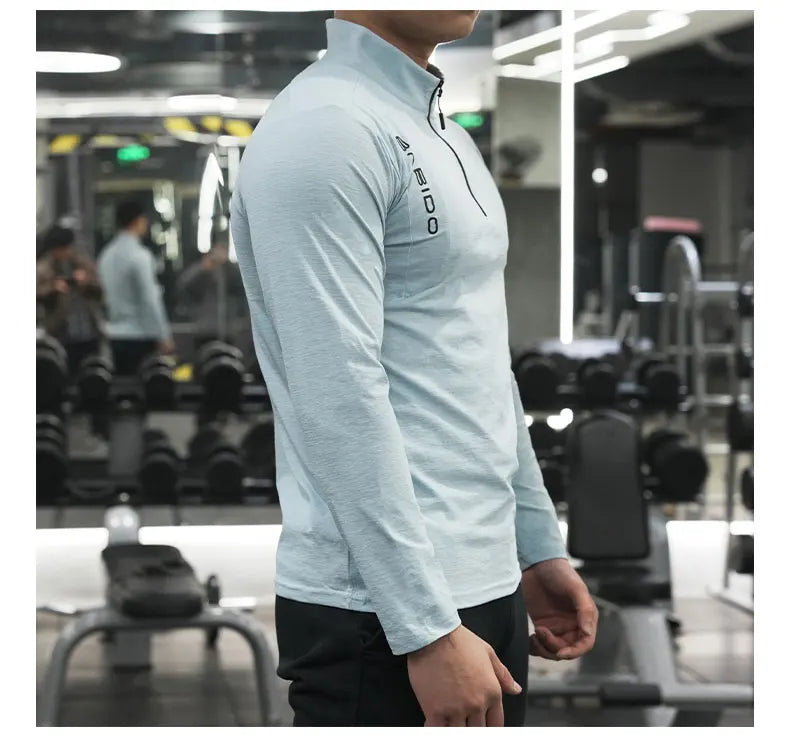 Men's Fitness Workout T-Shirt Top Half Zip Training Wear Quick Dry Running Exercise Long Sleeve Marathon Athletics Sweatshirts