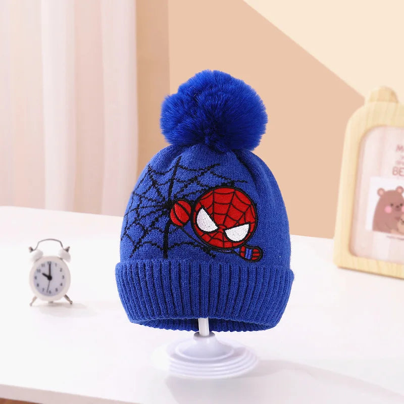 Marvel Spiderman New Fashion Autumn Winter Cartoon Kids Color Matching Knitted Hat Boys Girl Wool Cap Children Thick Beanies Hat