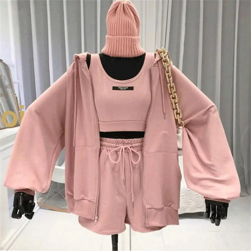 3Pcs/Set Women's Activewear Set Hoodie Sweatshirt Shorts And Suit Fashionable Comfortable Suit Sports Vest Hoodie Shorts Outfit