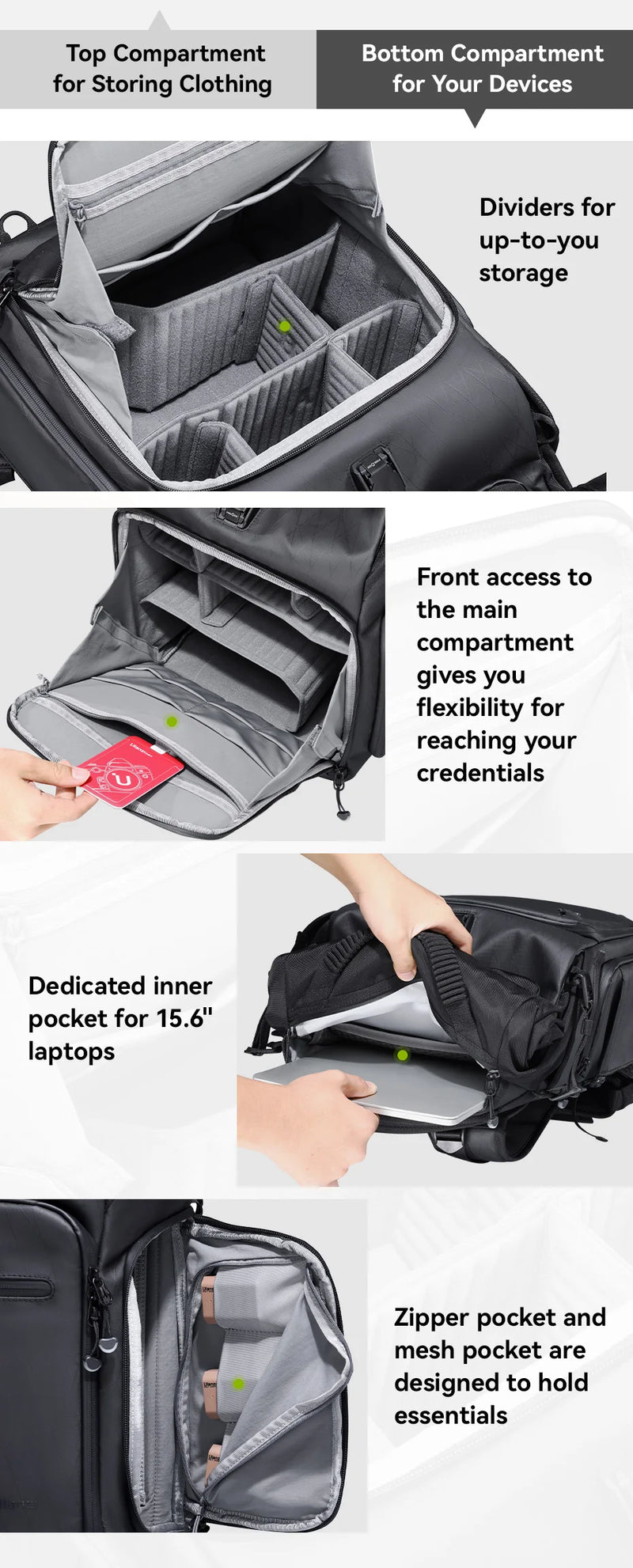 Ulanzi BT01 Business Travel Backpack 25.5-32.64L Capacity for Outdoor Photography Short Trip Water-repellent Fabric Camera Bag