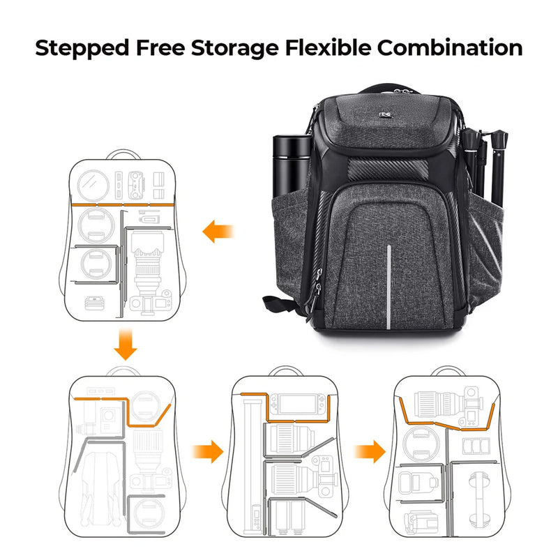 K&F Concept 25L Travel Camera Bags Large Capacity Portable Waterproof Camera Backpack For SONY Canon Nikon Camera Lens Universal