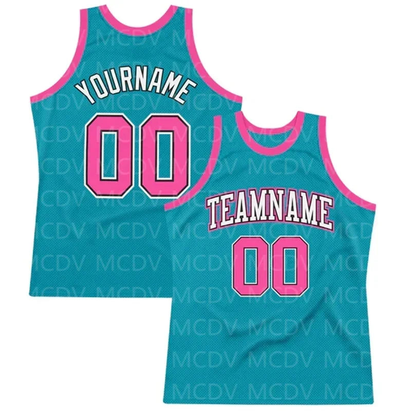 Custom Teal Pink-Black Authentic Throwback Basketball Jersey 3D Print Team Name Number Vest Game Practice Clothes Adult/Youth