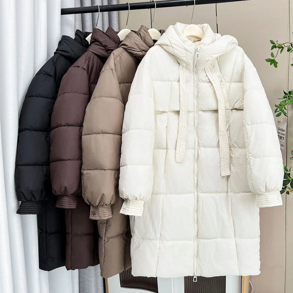 Plus Size Women x-long Parka Winter Loose Design Ribbon Hooded Thicken Warm Cotton-padded Jacket 137