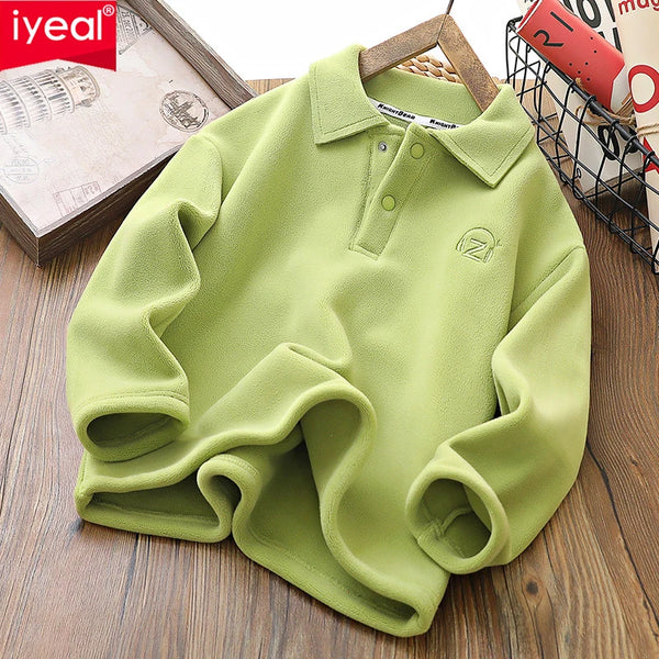 IYEAL Boys'  Fleece Sweatshirt 2023 Autumn/Winter New Children's Wear Kids Boys' Solid Color Top Fashion Polo Collar Pullover