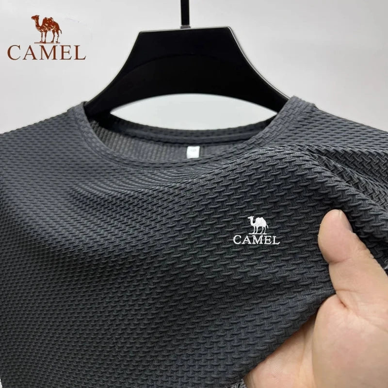 Summer New Men's Embroidered CAMEL Ice Silk Elastic Polo Shirt Luxury Fashion Leisure Breathable Cool Short Sleeved T-shirt Top