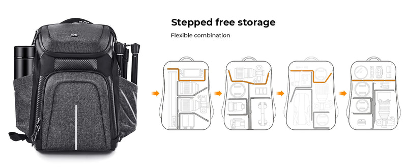 K&F Concept 25L Travel Camera Bags Large Capacity Portable Waterproof Camera Backpack For SONY Canon Nikon Camera Lens Universal