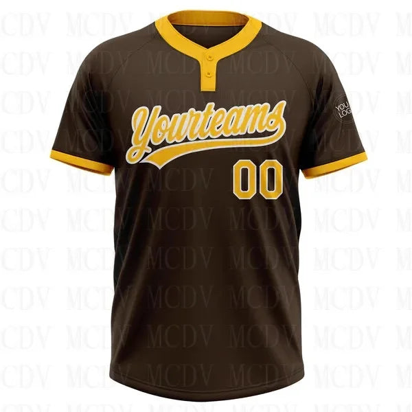 Custom Brown Orange-White Two-Button Unisex Softball Jersey 3D Printed Team Name Number Jerseys Sports Wear Adult Youth