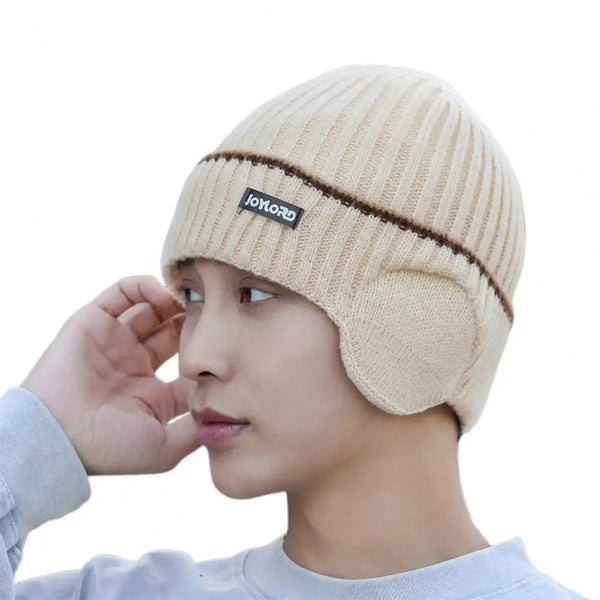 Knit Hat Men's Winter with Ear Beanie for Outdoor Activities Warm Wear Cap for Skiing