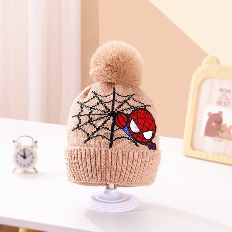 Marvel Spiderman New Fashion Autumn Winter Cartoon Kids Color Matching Knitted Hat Boys Girl Wool Cap Children Thick Beanies Hat