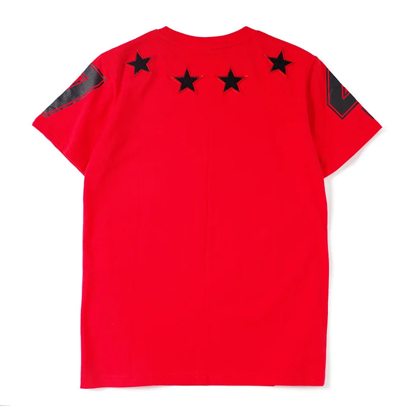 Fashion 2022 Brand Star 74 Digital Flocking Embroidery Cotton Short-sleeved O-neck T-shirt for Men Women Lovers Tees Streetwear