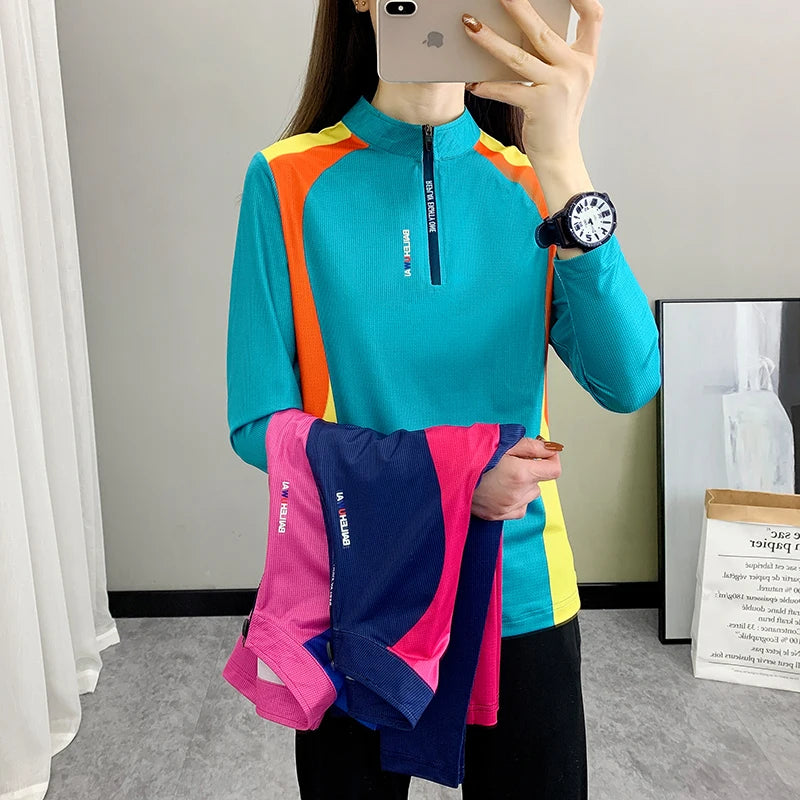 Quick Drying Long Sleeve T-Shirt for Female Breathable Outdoor Sweatshirt Fashion Leisure Print Women Hiking Running Marathon