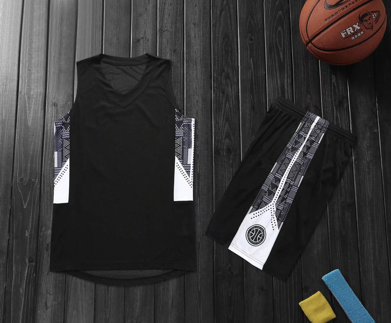 Hot Sale Summer Men's Basketball Kits Jersey Set Team Club Basketball Wear Print Number Basketball Uniforms