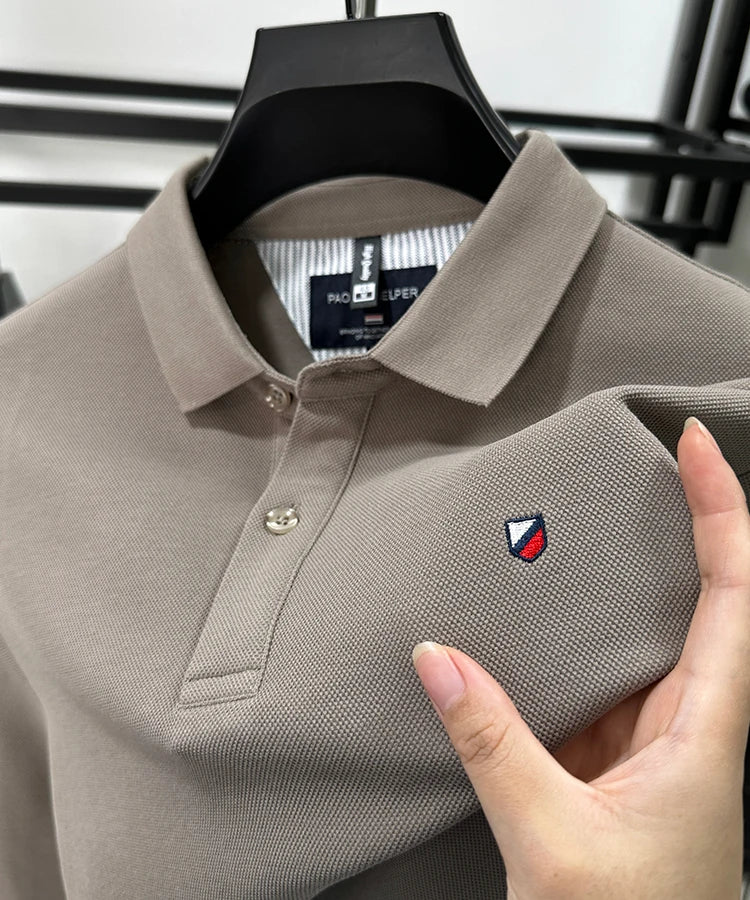 2024 New High-end Men's Casual spring autumn Polo Shirt Embroidered Long-sleeved Pure Cotton Fashion Brand Lapel T-shirt Tops