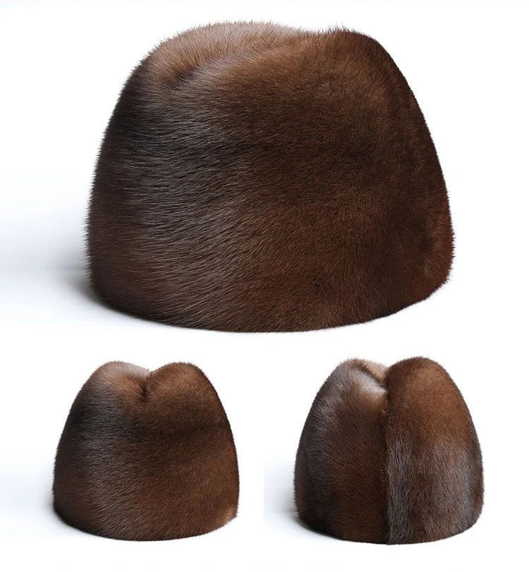 Luxury Winter Man Top Real Mink Fur Bomber Hat Male Genuine Marten Head Warm Black/Brown Caps Best Gift For Dad Gorras