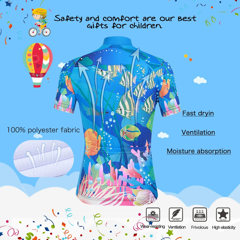 Cartoon Printed Short Sleeve Children's Cycling Jersey Quick-dry Mesh Cloth MTB Bike Riding Wear Boys Girls Bicycle Clothing