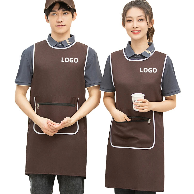 Custom Logo Brown Green Supermarket Convenience Studio Store Workwear Clothes Unifrom Working Vest Aprons With Zip Big Pokcets