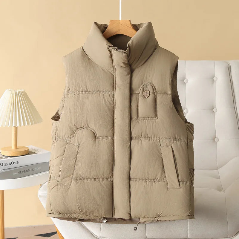 Plus Size Women Parka Winter Loose Stand Collar Warm Sleeveless Jacket Fashion Cotton-Padded Vest 833