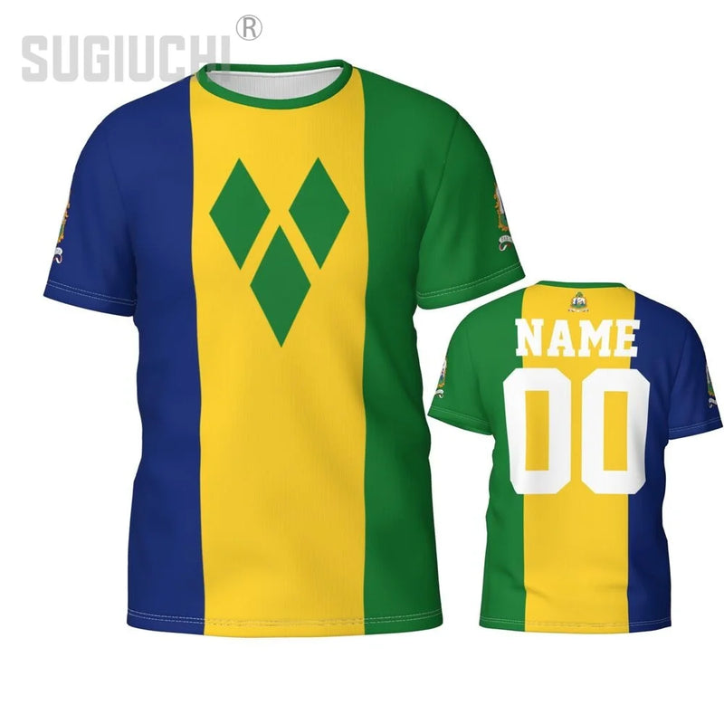 Custom Name Number Saint Vincent And The Grenadines Flag Emblem 3D T-shirts For Men Tees jersey team Soccer Football Fans Gift