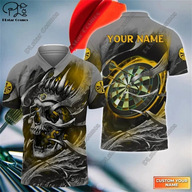 PLstar Cosmos Personalized Name Multicolor Skull Dart 3D Printing Unisex Polo Shirt Summer Street Casual Tops Sleeveless T-Shirt