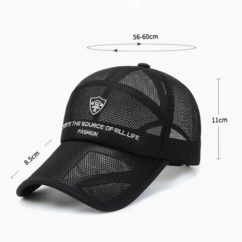 Men's Sport Hat Full Mesh Baseball Cap Breathable Summer Caps Dad Hat Outdoor Goft Fishing Hats Bone Gorras Snapback Trucker Cap