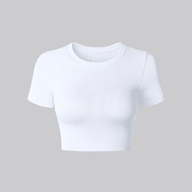 Women's Yoga Shirt Round Neck Short Sleeved Sports Shirt Running Gym Fitness Sports Wear