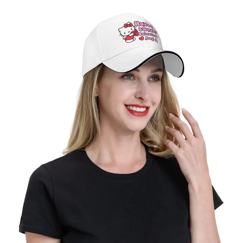 Custom Hello Kitty Cat Baseball Cap Outdoor Women Men's Adjustable Have A Sweet Valentines Day Dad Hat