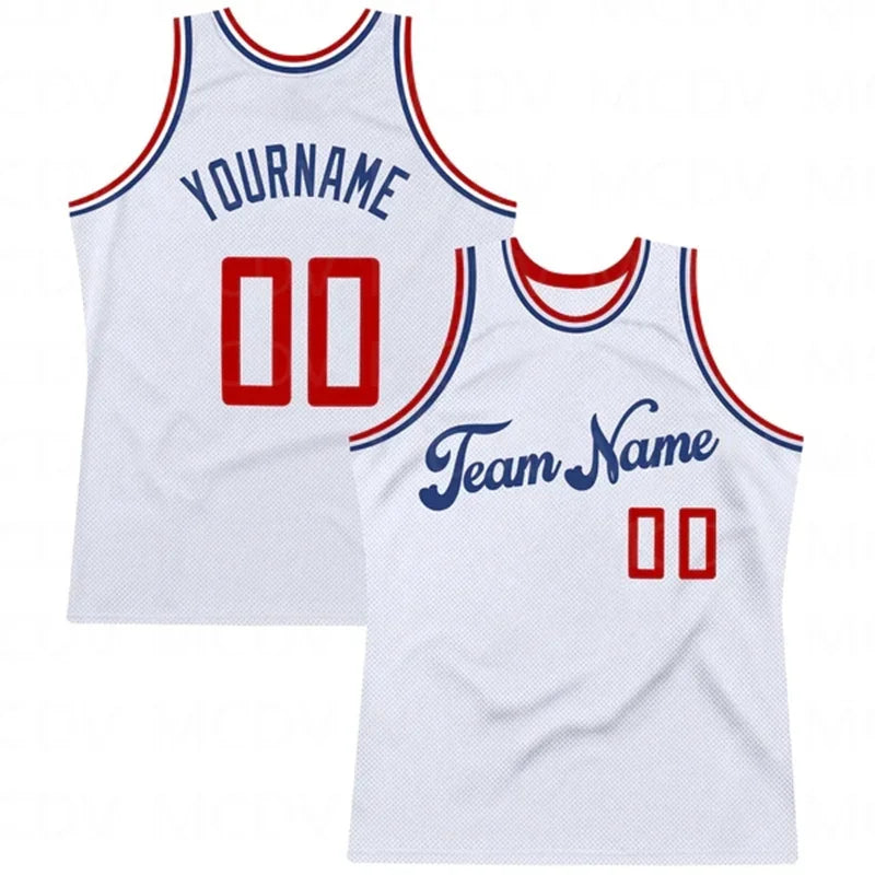 Custom White Red-Black Authentic Throwback Basketball Jersey 3D Print Team Name Number Vest Game Practice Clothes Adult/Youth