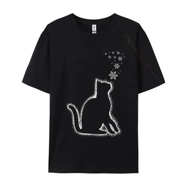 Christmas Cat T-Shirts Unisex Crew Neck Casual Sweatshirts Man Pure Cotton Harajuku Tshirts Male T Shirts