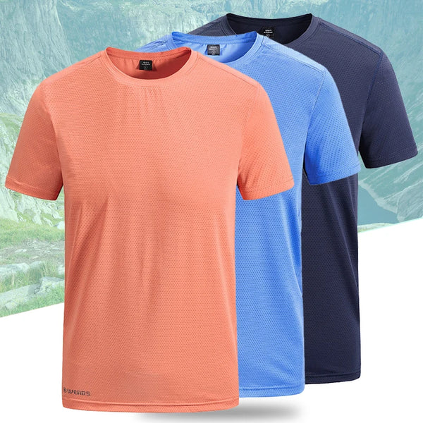 (L-8XL)Ice Silk Camping Hiking Fishing Quick Dry Short Sleeve Shirt Men Loose Fitness Tops Round Neck Couple Sport T-Shirt