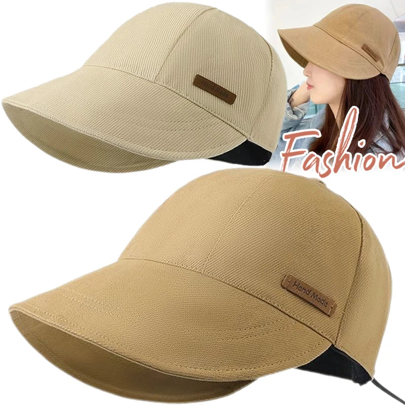 Women's Foldable Sunhat Summer Outdoor Beach Fisherman Hat Sunscreen UV Protection Cap Adjustable Cotton Wide Brim Bucket Caps