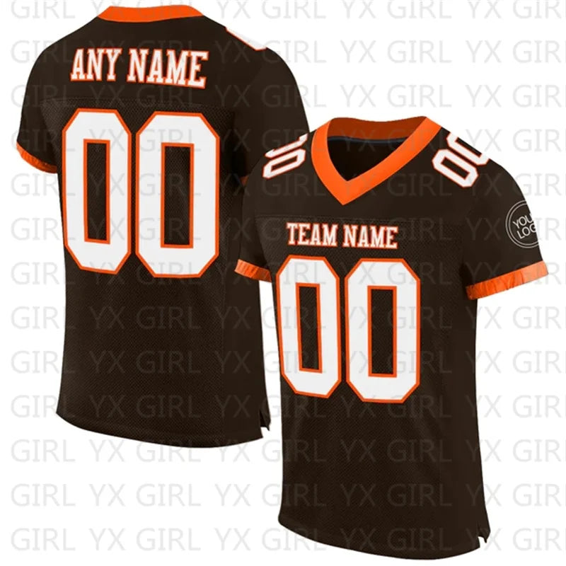 Custom Brown White-Old Gold  Football Jersey Personlized Team name and you name, number V-Neck Athletic Football T-Shirts