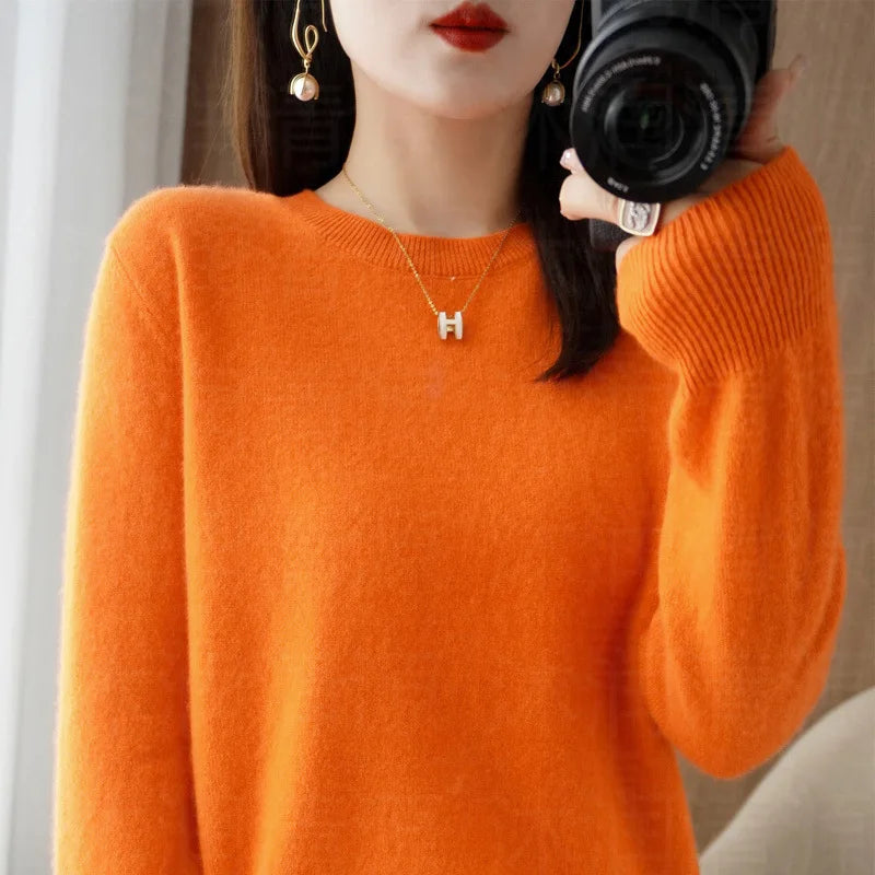 Sweaters Round Neck Pullover Women Keep Warm Long Sleeves Solid Color Bottoming Shirt Autumn Winter Cashmere Commuting Style