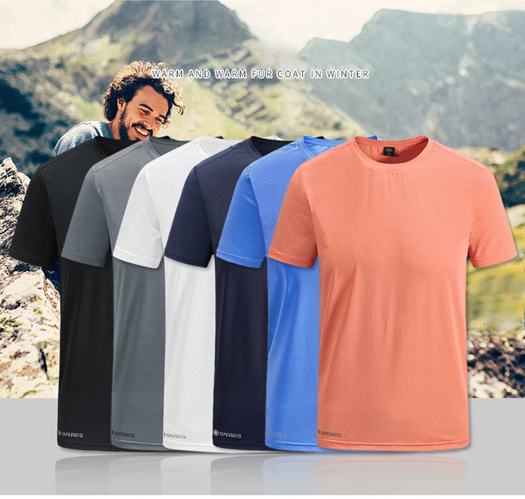 (L-8XL)Ice Silk Camping Hiking Fishing Quick Dry Short Sleeve Shirt Men Loose Fitness Tops Round Neck Couple Sport T-Shirt