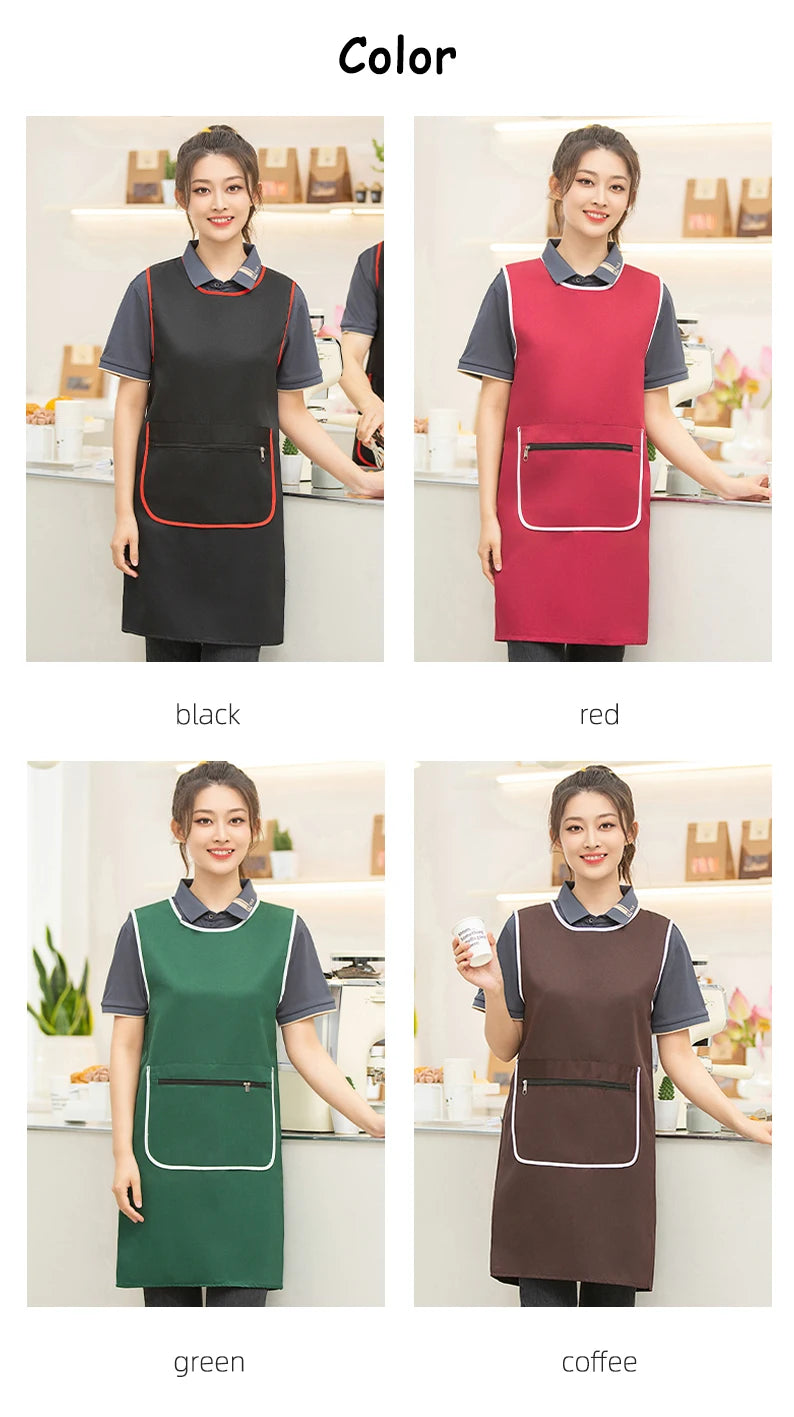 Custom Logo Brown Green Supermarket Convenience Studio Store Workwear Clothes Unifrom Working Vest Aprons With Zip Big Pokcets