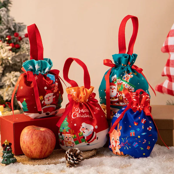 Christmas Gift Bag With Handle Drawstring Pouch Xmas Multi-Color Jewelry Bags Large Capacity Christmas Candy Bag Storage Bags