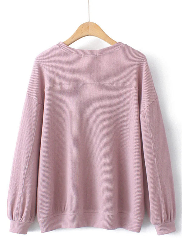 Plus Size Women's Sweatshirt Round Neck Solid Colour Cotton Jersey Cotton Micro Stretch Loose Tops Spring Long Sleeve T-Shirt