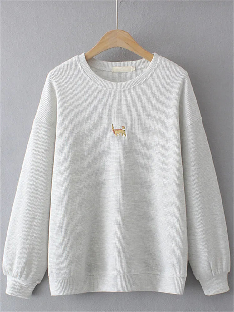 Plus Size Women's Sweatshirt Round Neck Solid Colour Cotton Jersey Cotton Micro Stretch Loose Tops Spring Long Sleeve T-Shirt