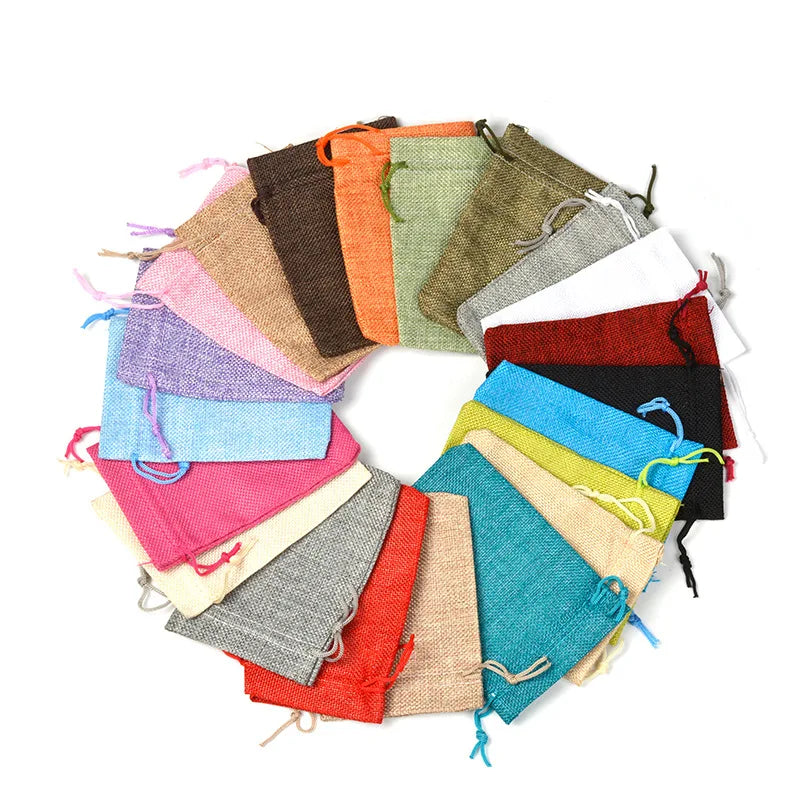 Hot Selling 10Pcs/Lot Multi-Color Jewelry Gift Drawstring Bags Jute Ring Necklace Burlap Storage Pouches Can Be Customized