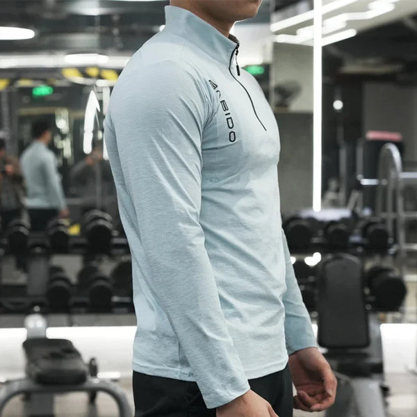 Men's Fitness Workout T-Shirt Top Half Zip Training Wear Quick Dry Running Exercise Long Sleeve Marathon Athletics Sweatshirts