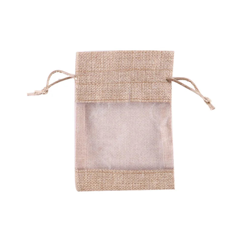 100/50pcs Drawstring Organza Bags Natural Burlap Gift Bags Multi Size Jewelry Packaging Wedding Bags Birthday Party Supplies Bag