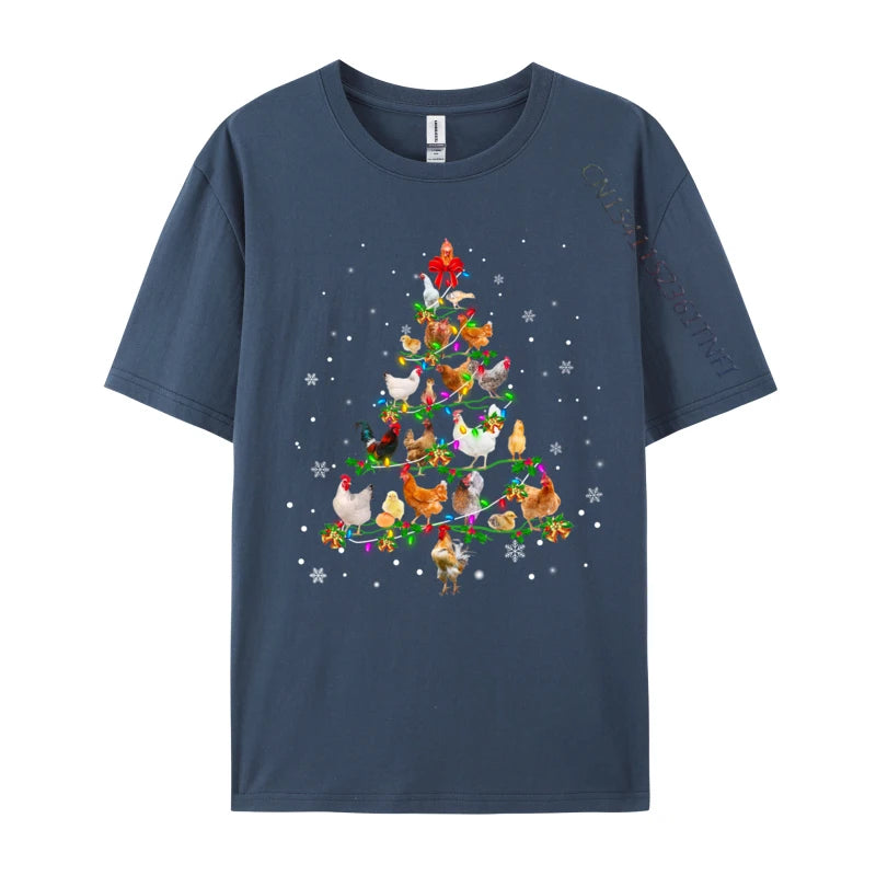 Chicken Christmas Tree Ornament Decor Xmas T-Shirt Male Fashionable Tops & Tees Round Neck Cotton Fabric Normal