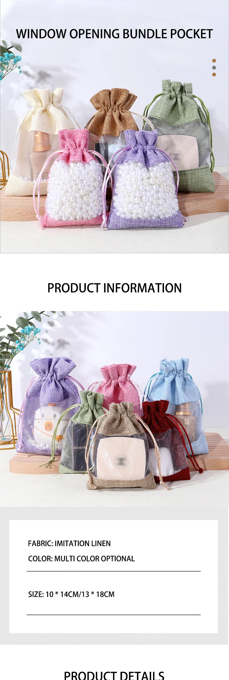 100/50pcs Drawstring Organza Bags Natural Burlap Gift Bags Multi Size Jewelry Packaging Wedding Bags Birthday Party Supplies Bag