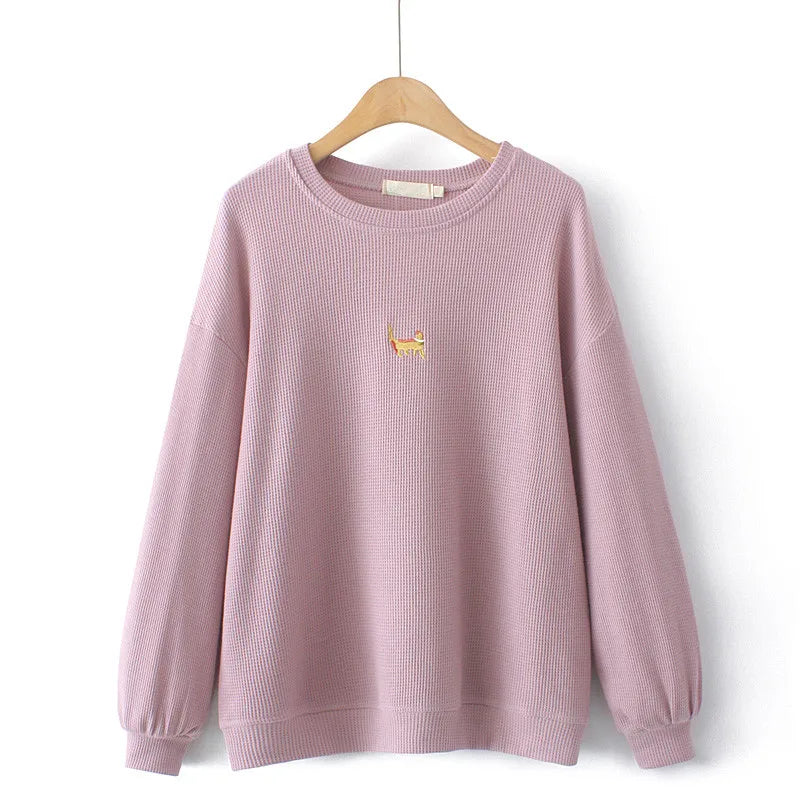 Plus Size Women's Sweatshirt Round Neck Solid Colour Cotton Jersey Cotton Micro Stretch Loose Tops Spring Long Sleeve T-Shirt