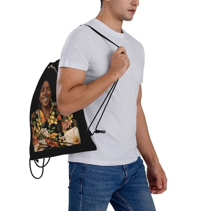 Young Michael Jackson Signature Kids Colorful 1970S Mj Jackson Five Era Drawstring Bags Gym Bag Gym Sports Style