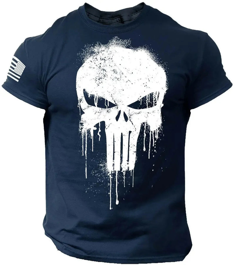 Men's T shirt for men 3D Print Military Patriotic Skull Dropped T Shirt Oversized Short-Sleeved Sportswear Men Clothing Top Tees