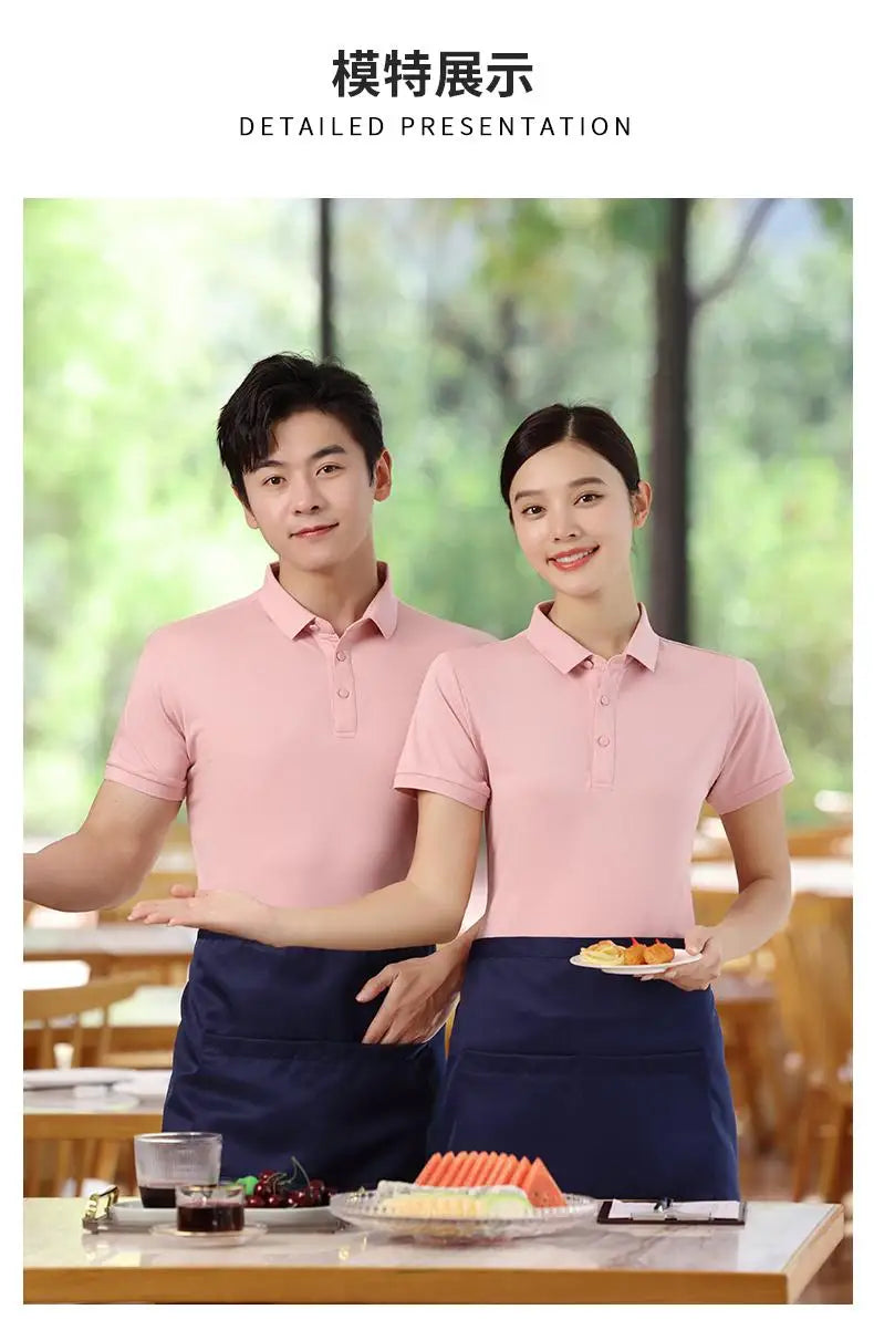 Spring Summer Polos Customized Logo Mens Shirt Women's Polos Solid Color Restaurant Waiter Work Clothes 100% Polyester