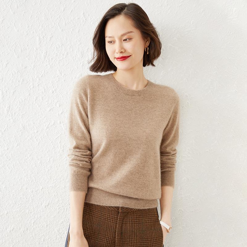 Sweaters Round Neck Pullover Women Keep Warm Long Sleeves Solid Color Bottoming Shirt Autumn Winter Cashmere Commuting Style