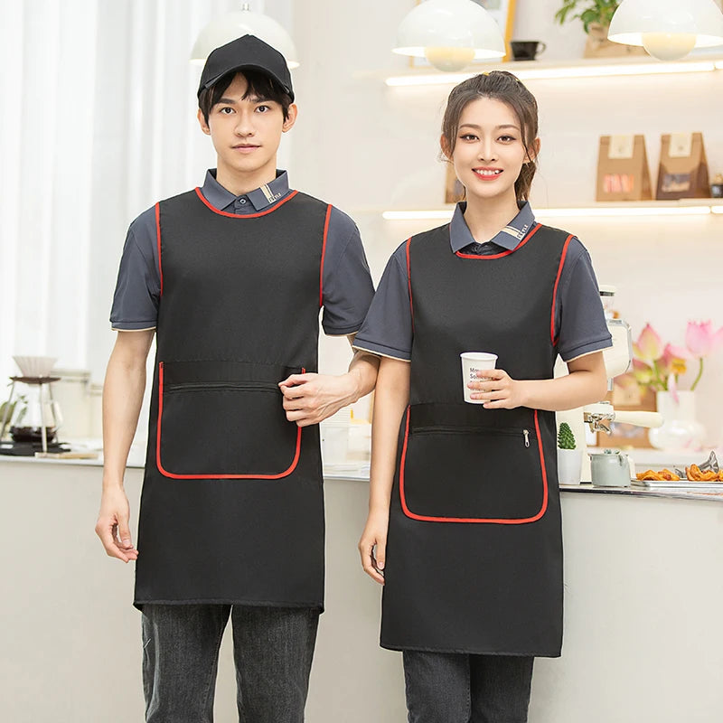 Custom Logo Brown Green Supermarket Convenience Studio Store Workwear Clothes Unifrom Working Vest Aprons With Zip Big Pokcets