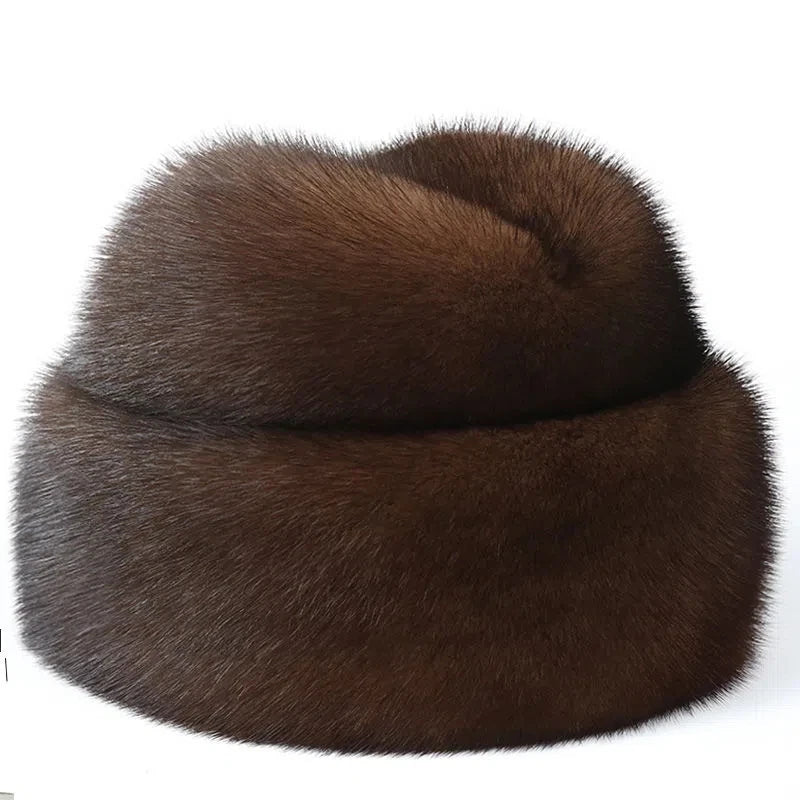 Luxury Winter Man Top Real Mink Fur Bomber Hat Male Genuine Marten Head Warm Black/Brown Caps Best Gift For Dad Gorras